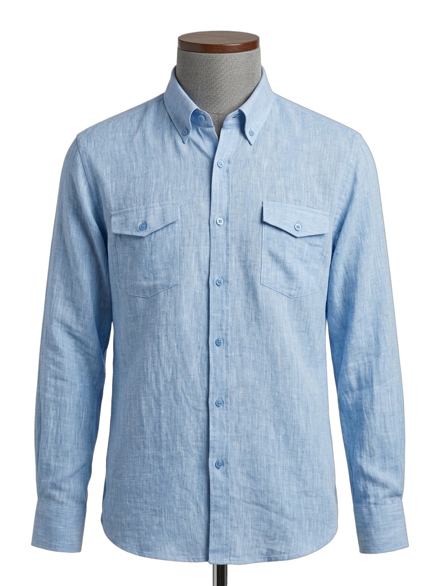 Sky Blue Dual-Pocket Linen Shirt